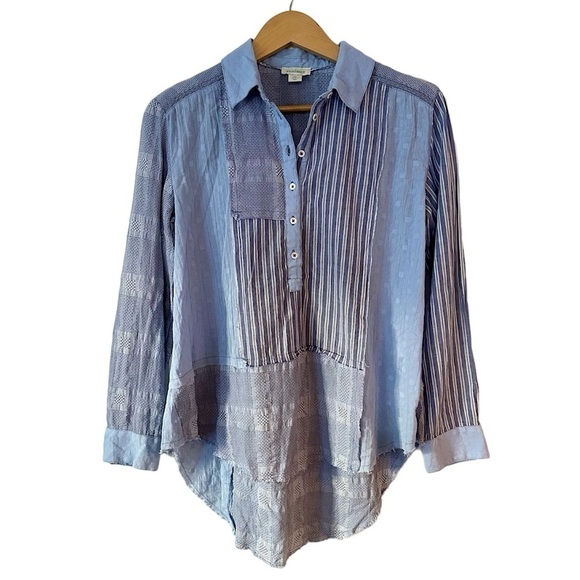 Sundance Mariel Tunic Patchwork Gauzy Oversized Boho Button Down Blouse Top XS - Picture 3 of 16